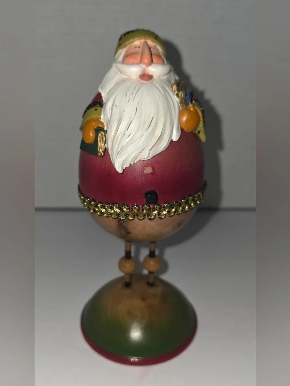 Santa Wooden Egg Shape Body Christmas Holiday Decor Rare Beauty Unique